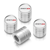 Dodge Jeep SRT-8 White on Silver Aluminum Cylinder-Style Tire Valve Stem Caps