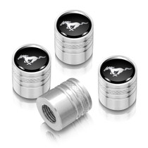 Ford Mustang Black on Silver Aluminum Cylinder-Style Tire Valve Stem Caps