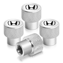 Honda Logo in White on Shining Silver Aluminum Tire Valve Stem Caps