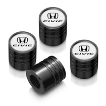 Honda Civic in White on Black Aluminum Cylinder-Style Tire Valve Stem Caps