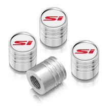Honda Civic Si Red White on Silver Aluminum Cylinder-Style Tire Valve Stem Caps