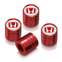 Honda Red Logo in White on Red Aluminum Cylinder-Style Tire Valve Stem Caps