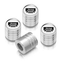 Jeep Grill White on Silver Aluminum Cylinder-Style Tire Valve Stem Caps