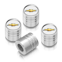 Chevrolet Golden Logo in White on Shining Silver Aluminum Cylinder-Style Tire Valve Stem Caps
