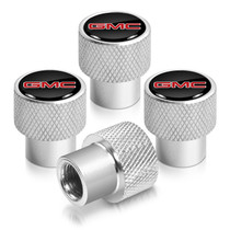 GMC Red Logo in Black on Shining Silver Aluminum Tire Valve Stem Caps
