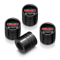 GMC Red Logo in Black on Black Aluminum Cylinder-Style Tire Valve Stem Caps