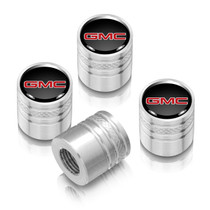 GMC Red Logo in Black on Shining Silver Aluminum Cylinder-Style Tire Valve Stem Caps