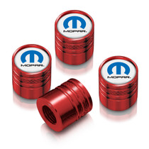 Mopar in White on Red Aluminum Cylinder-Style Tire Valve Stem Caps