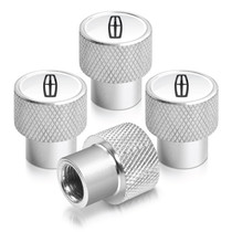 Lincoln logo in White on Shining Silver Aluminum Tire Valve Stem Caps
