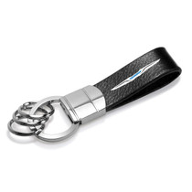 Chrysler Logo Black Real Leather Strap Chrome Round Hook Metal Key Chain