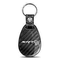 Dodge SRT Hellcat Challenger Real Black Carbon Fiber with Leather Strap Large Tear Drop Key Chain