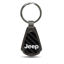 Jeep Name Real Black Carbon Fiber Gunmetal Black Metal Teardrop Key Chain