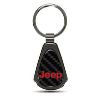 Jeep in Red Real Black Carbon Fiber Gunmetal Black Metal Teardrop Key Chain