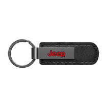 Jeep in Red Gunmetal Black Metal Plate PU Leather Strap Key Chain