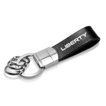 Jeep Liberty Black Real Leather Strap Chrome Round Hook Metal Key Chain