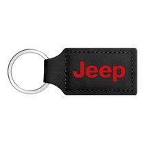 Jeep in Red Rectangular Black Leatherette Key Chain