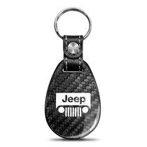 Jeep Grill Black Real Black Carbon Fiber with Leather Strap Large Tear Drop Key Chain