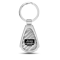Jeep Grill Logo Real Silver Dome Carbon Fiber Chrome Metal Teardrop Key Chain