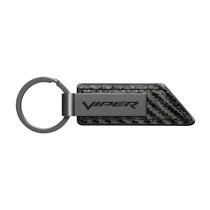 Dodge Viper Gunmetal Black Gray Metal Plate Carbon Fiber Texture Leather Key Chain