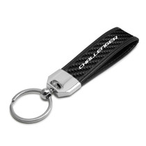 Dodge Challenger Real Carbon Fiber Leather Strap Key Chain with Black stitching