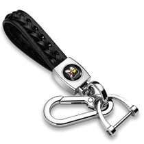 Dodge Scat-Pack Black Braided Rope Style Genuine Leather Chrome Hook Key Chain