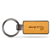 Dodge SRT Hellcat Laser Engraved Maple Wood Gunmetal Frame Case Key Chain