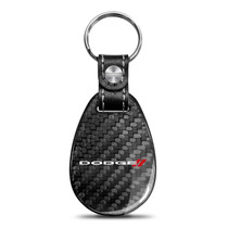 Dodge Real Black Carbon Fiber with Leather Strap Large Tear Drop Key Chain