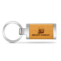 Dodge Scat-Pack Laser Engraved Maple Wood Chrome Metal Trim Key Chain