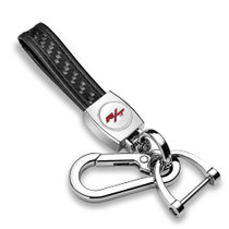 Dodge R/T Logo in White Real Black Carbon Fiber Loop-Strap Chrome Hook Key Chain