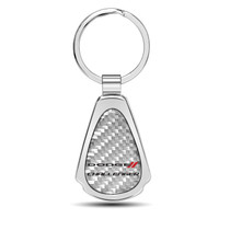 Dodge Challenger Real Silver Dome Carbon Fiber Chrome Metal Teardrop Key Chain