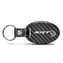 Dodge SRT Hellcat Real Carbon Fiber Oval Shape Black Leather Strap Key Chain