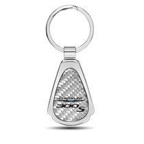 Chrysler 300S Real Silver Dome Carbon Fiber Chrome Metal Teardrop Key Chain