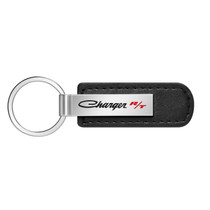 Dodge Charger R/T Classic Silver Metal Black PU Leather Strap Key Chain