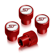 Ford Focus ST Logo in White on Red Aluminum Tire Valve Stem Caps