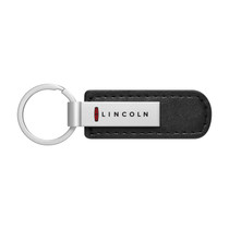 Lincoln Logo in Red Silver Metal Black PU Leather Strap Key Chain