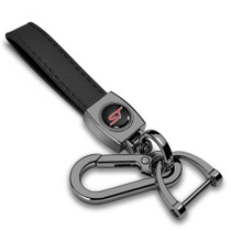 Ford ST Logo in Black on Black Leather Loop-Strap Dark Gunmetal Hook Key Chain