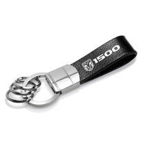RAM 1500 Logo Black Real Leather Strap Chrome Round Hook Metal Key Chain