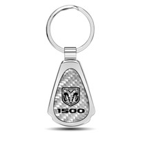 RAM 1500 Logo Real Silver Dome Carbon Fiber Chrome Metal Teardrop Key Chain