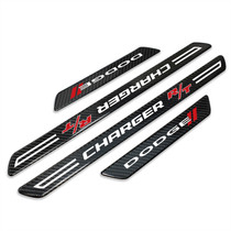 Dodge Charger R/T Black Real Carbon Fiber 4 Pcs Universal Car Door Sill Step Protector Kick Plates, Set of 4