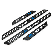 Mopar Black Real Carbon Fiber 4 Pcs Universal Car Door Sill Step Protector Kick Plates, Set of 4