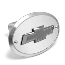 Chevrolet 3D Gunmetal Dark Gray Logo on Brushed Silver Oval Billet Aluminum 2-inch Tow Hitch Cover