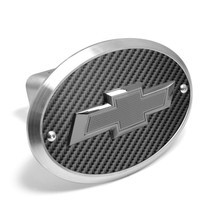 Chevrolet 3D Gunmetal Dark Gray Logo on Carbon Fiber Look Plate Oval Billet Aluminum 2-inch Tow Hitch Cover