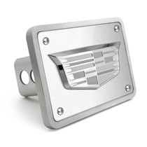 Cadillac 3D Crest Logo in Silver on Brush Plate Billet Aluminum 2-inch Tow Hitch Cover