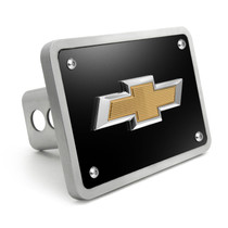Chevrolet 3D Gold Logo on Black Billet Aluminum 2-inch Tow Hitch Cover