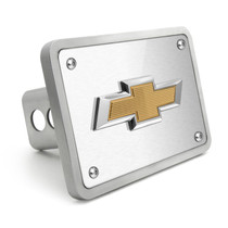 Chevrolet 3D Gold Logo on Brush Silver Billet Aluminum 2-inch Tow Hitch Cover