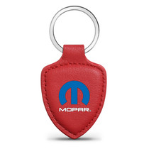 Mopar Logo Soft Real Red Leather Shield-Style Key Chain