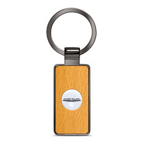 Chrysler Roundel Logo in White on Maple Wood Gray Gunmetal Metal Case Key Chain