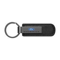 Ford Maverick Gunmetal Gray Metal Plate Black Leather Strap Key Chain