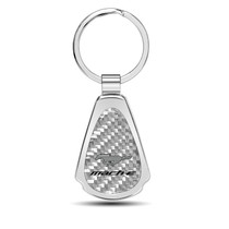 Ford Mustang Mach-E Real Silver Dome Carbon Fiber Chrome Metal Teardrop Key Chain