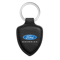 Ford Maverick Soft Real Black Leather Shield-Style Key Chain